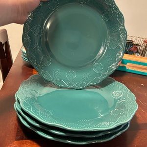 Pioneer Woman Teal Dinner Plates- Set of 4